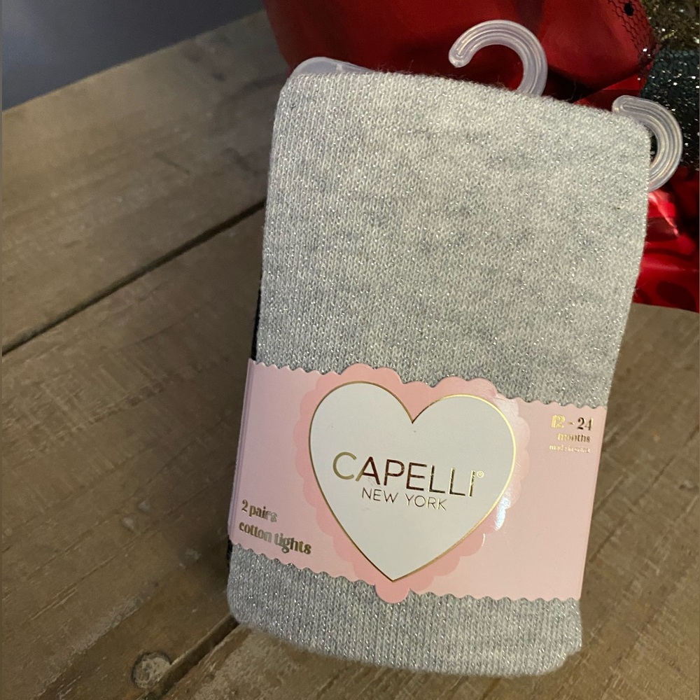 New! Toddler Girls Capelli of New York Gray & Black 2 Pk Tights 18-24 Months